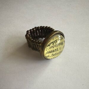 Vintage Style Brass Ring with “Happy” Dictionary text